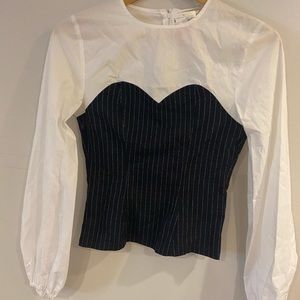 White & Blue Cotton Corsette Striped Top